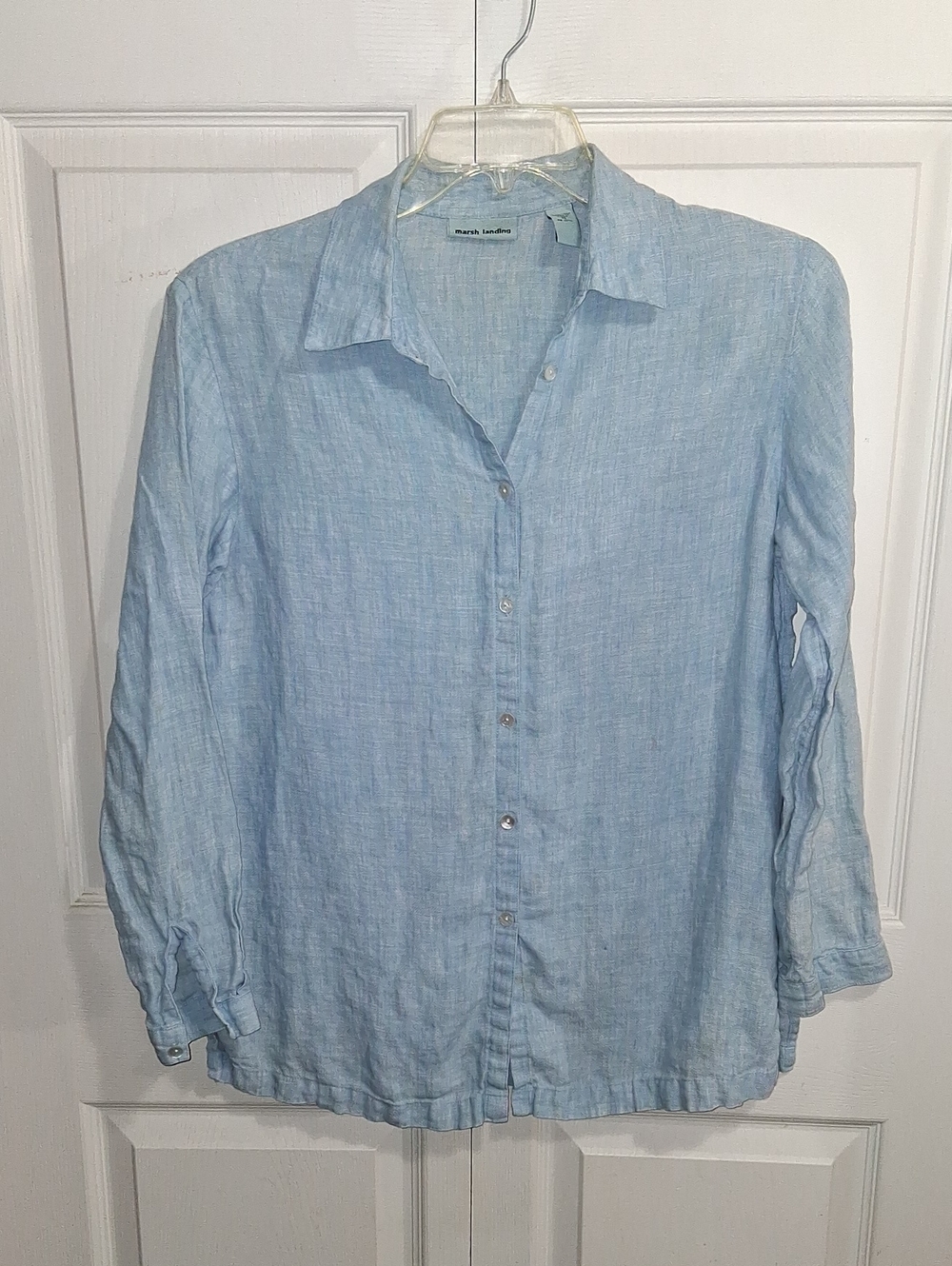 Vintage Marsh Landing Linen Chambray Button-up Blouse Straight Hem - M